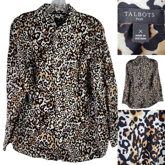 Talbots Leopard Print Button Down Shirt Neutral Animal Print Professional X XL - Picture 8 of 8